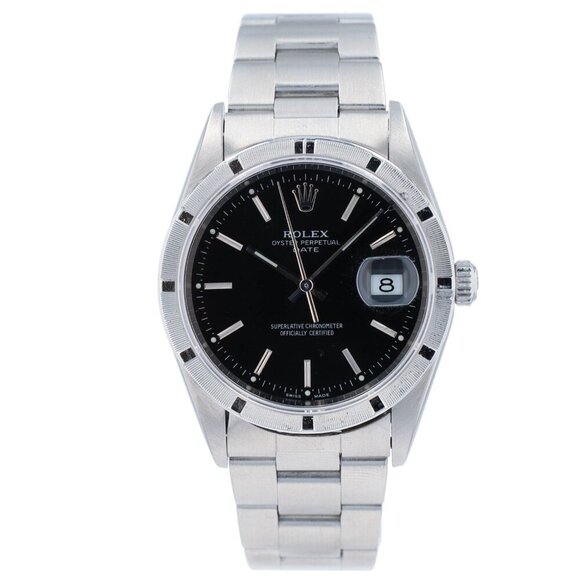 Rolex Date 15210 34mm Black Index Dial Engine-Turned Bezel Oyster Watch main image 8